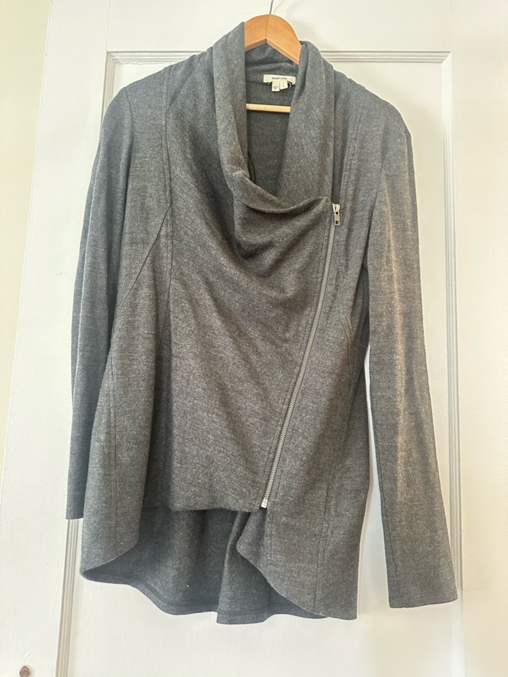Helmut Lang Gray Asymmetric Cowl Zip Sweater